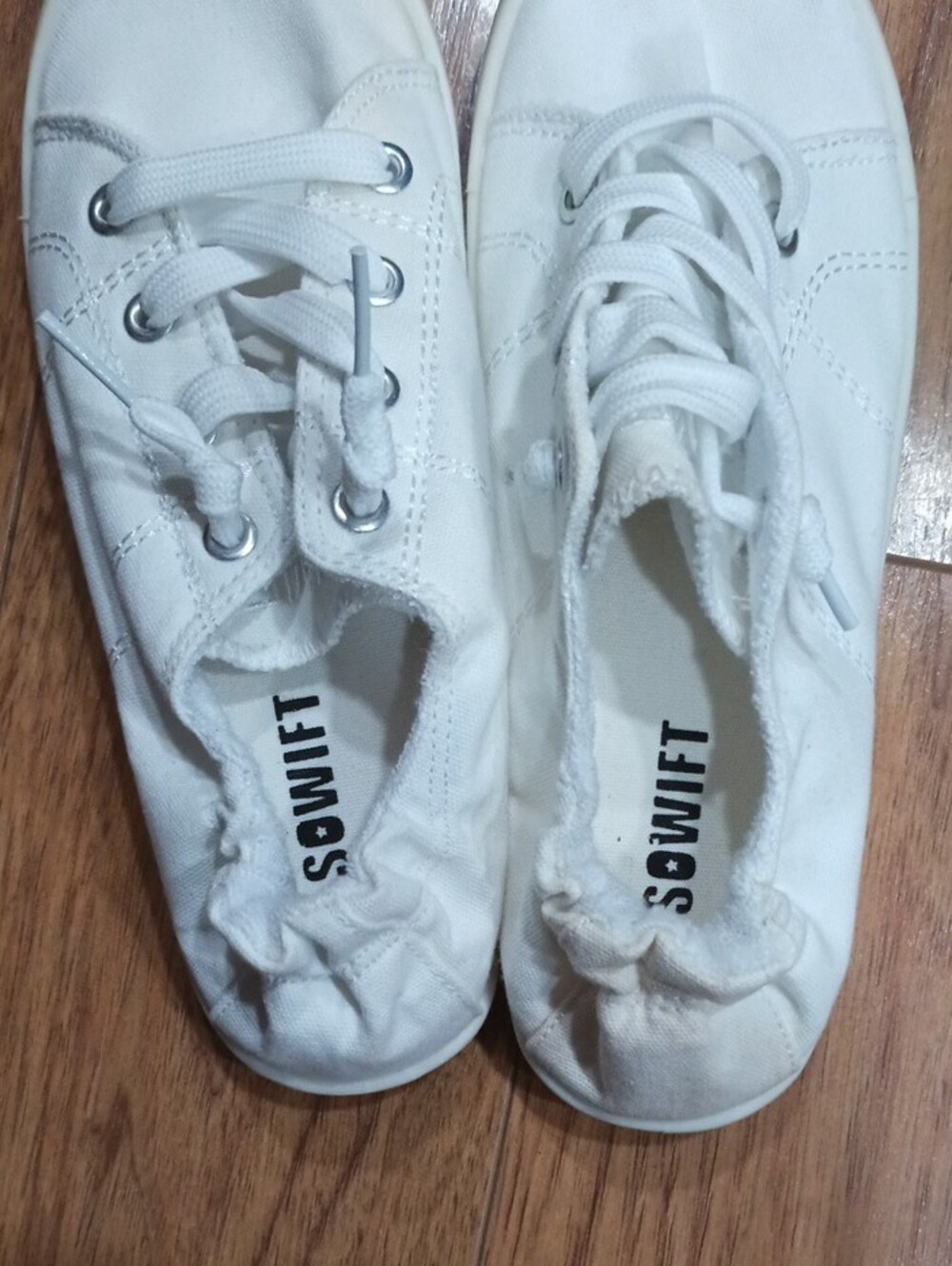 Casual Women's White Lace-Up Canvas Sneakers - Picture 3 of 8